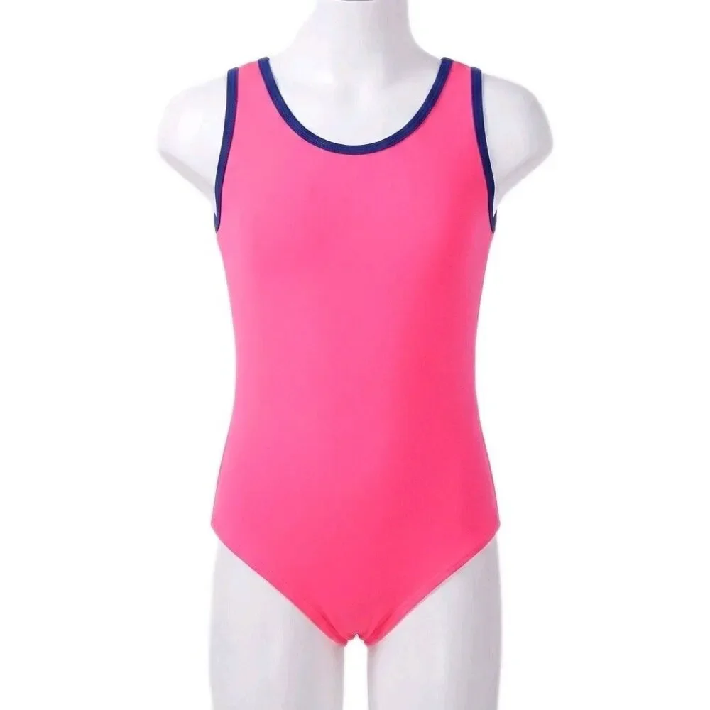 Aja Girls 90s Twisted Triangle Open Back Keyhole Leotard Neon Pink Size 12/14